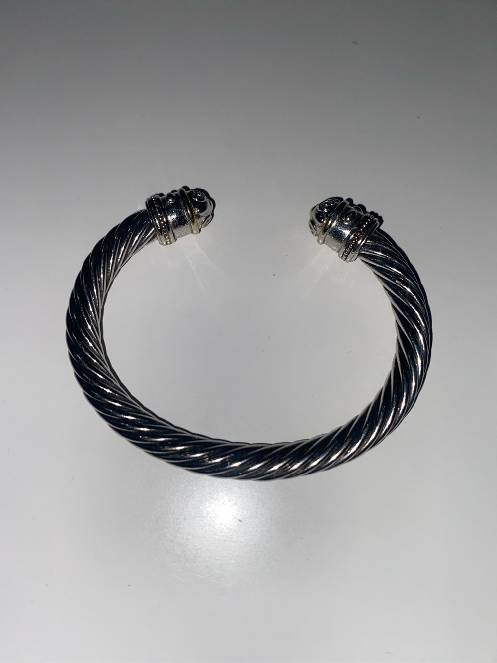 Vintage Twisted Rope Open Cuff Bracelet in Silver Tone and Gold Tone Accents